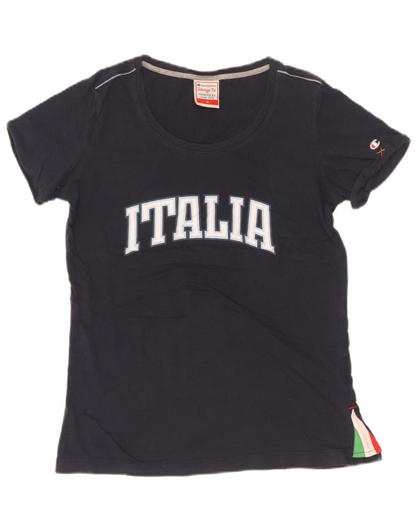 T-shirt grafica Champion Italia da donna Top UK 12 Medium Blu Navy