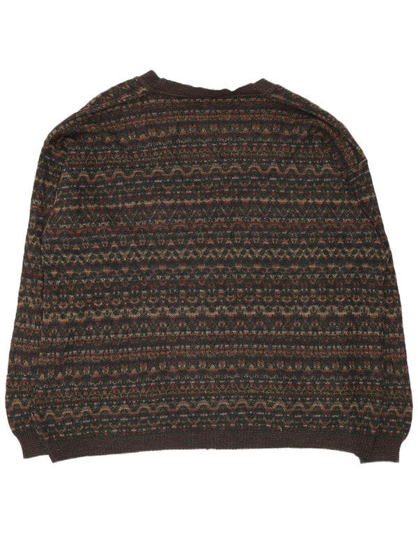 Maglione cardigan da uomo Rodes 2XL lana geometrica marrone