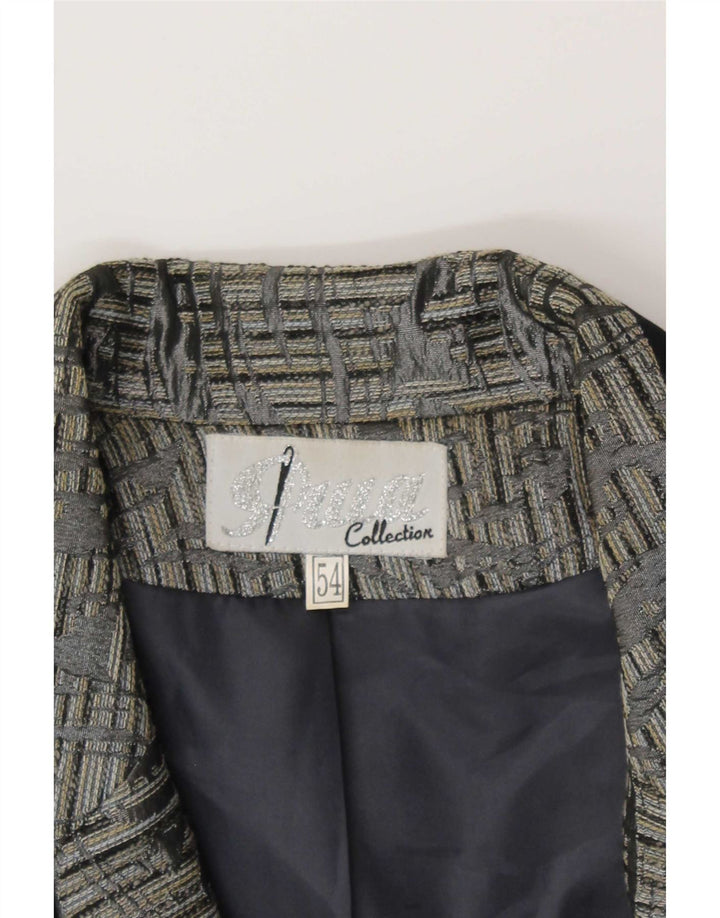 Giacca blazer vintage da donna a 1 bottone IT 54 3XL Grigio Paisley