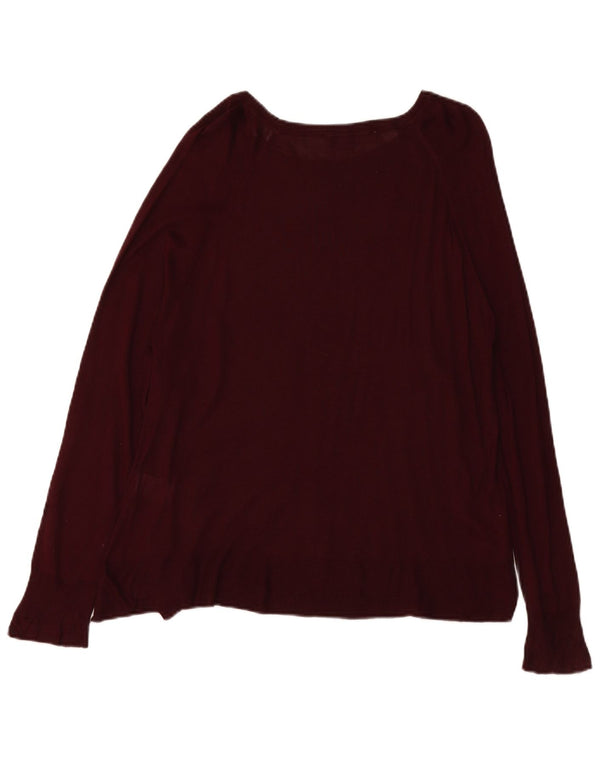 ZARA Maglione da Donna con Scollo a Barca UK 16 Grande Viscosa Bordeaux