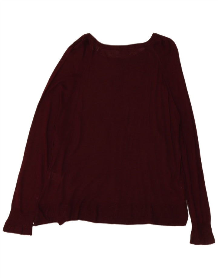ZARA Maglione da Donna con Scollo a Barca UK 16 Grande Viscosa Bordeaux