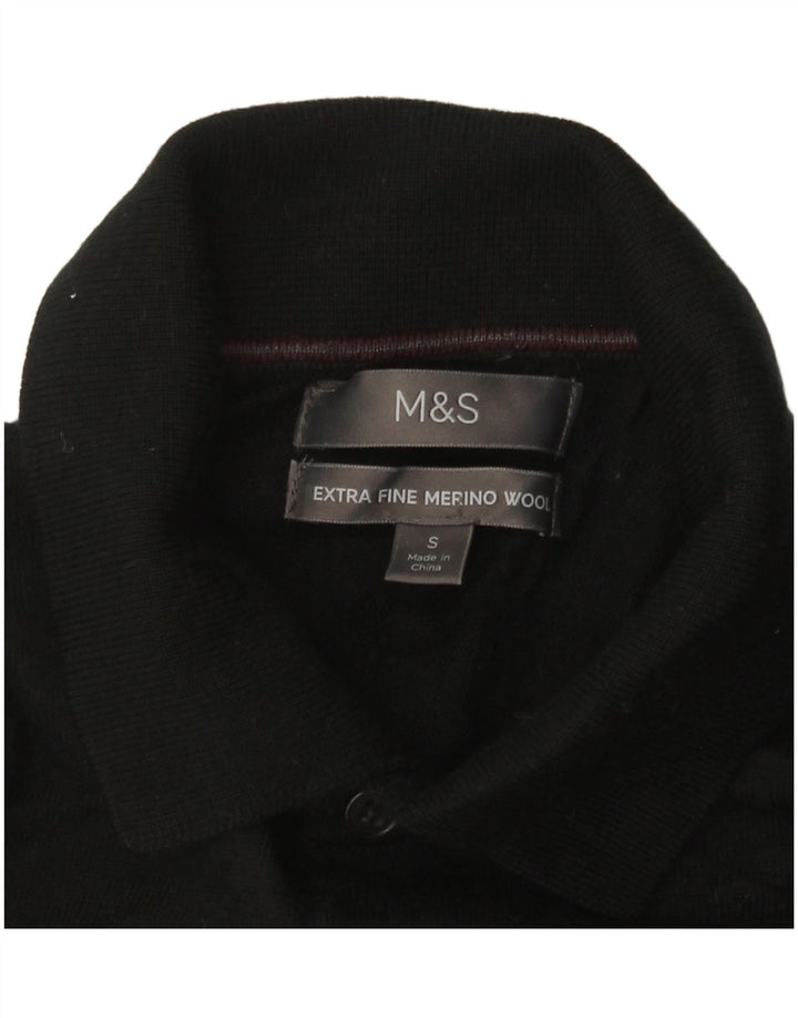 Maglione da uomo Marks & Spencer con collo alto, piccolo, in lana merino nera