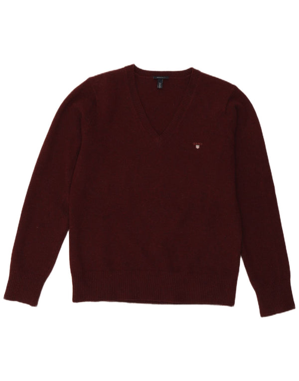 Maglione da donna con scollo a V Gant UK 14 Lana d'agnello bordeaux grande