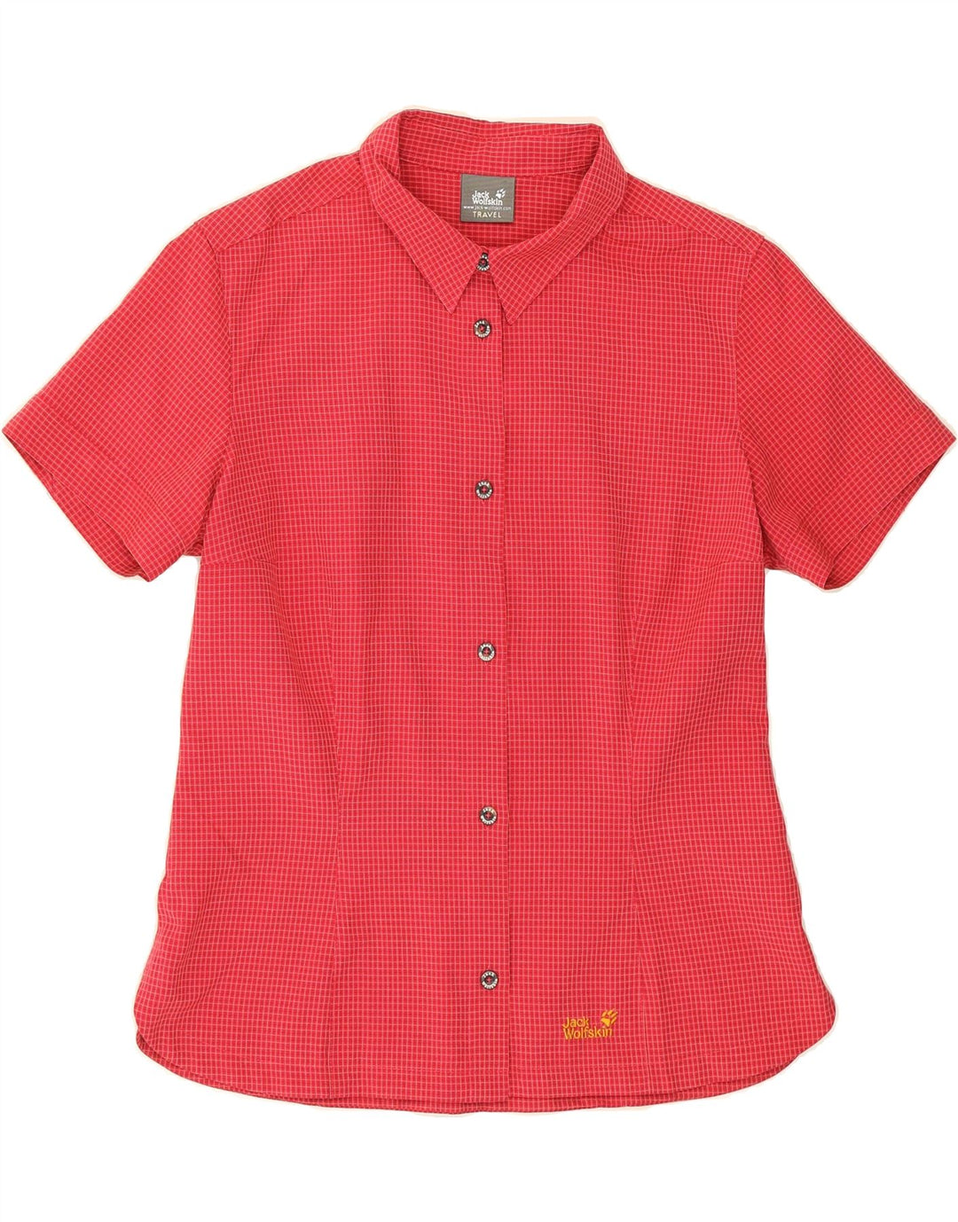 JACK WOLFSKIN Womens Short Sleeve Shirt UK 16 Large Red Check Vintage Jack Wolfskin and Second-Hand Jack Wolfskin from Messina Hembry 