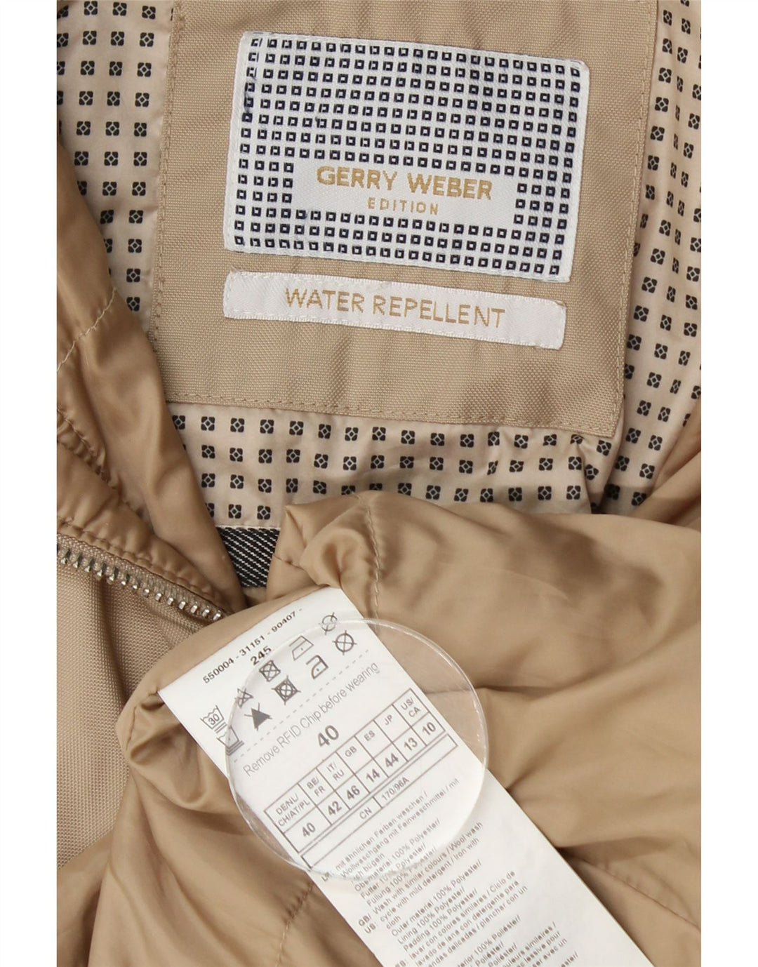 Impermeabile con cappuccio da donna Gerry Weber UK 14 Large Beige Poliestere