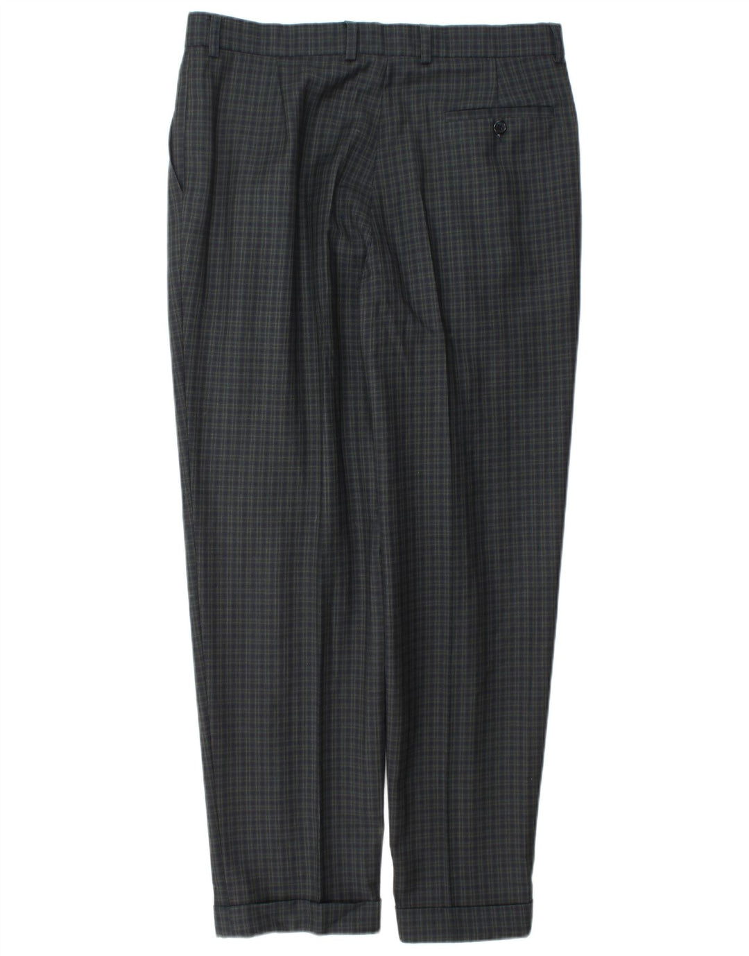 Pantaloni da abito slim da uomo Marks & Spencer W34 L31 lana a quadri blu navy