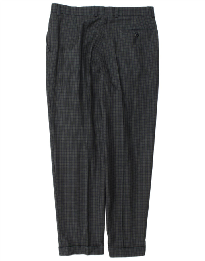 Pantaloni da abito slim da uomo Marks & Spencer W34 L31 lana a quadri blu navy