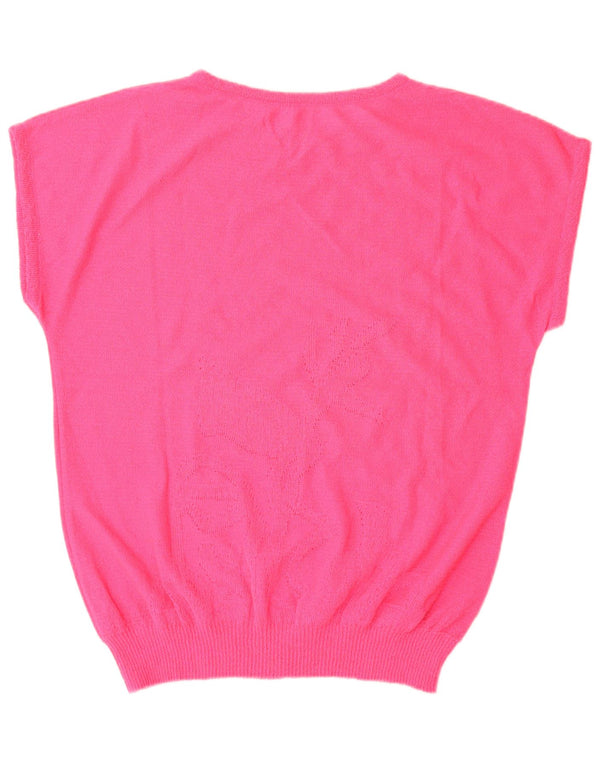Maglione vintage da donna a maniche corte con scollo a barca UK 16 grande rosa