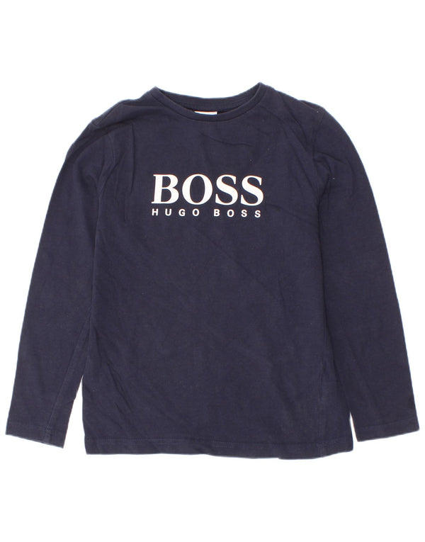 Top grafico da ragazzo Hugo Boss a maniche lunghe 7-8 anni in cotone blu navy