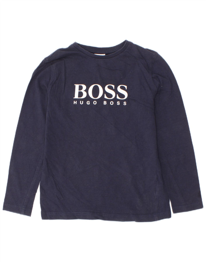 Top grafico da ragazzo Hugo Boss a maniche lunghe 7-8 anni in cotone blu navy