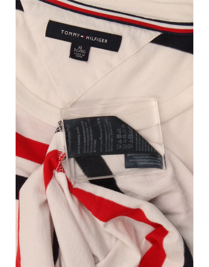 TOMMY HILFIGER Top da uomo a maniche lunghe XL in cotone a righe bianche