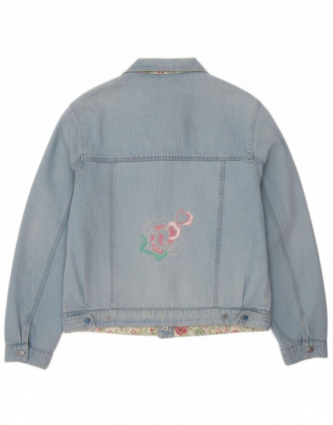 Giacca in denim con grafica vintage da donna IT 44 blu medio floreale