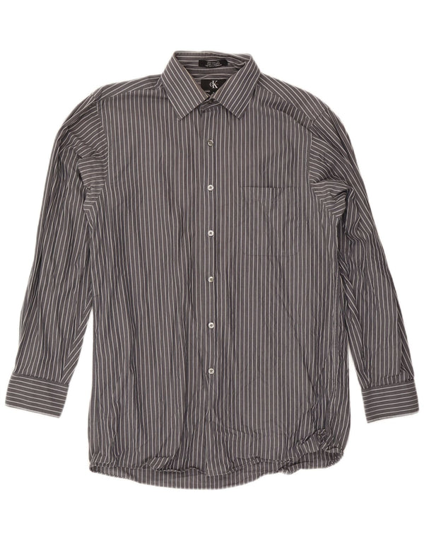Camicia da uomo Calvin Klein taglia 15 cotone gessato grigio medio