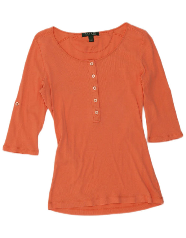 Top da donna Ralph Lauren manica 3/4 UK 12 cotone arancione medio