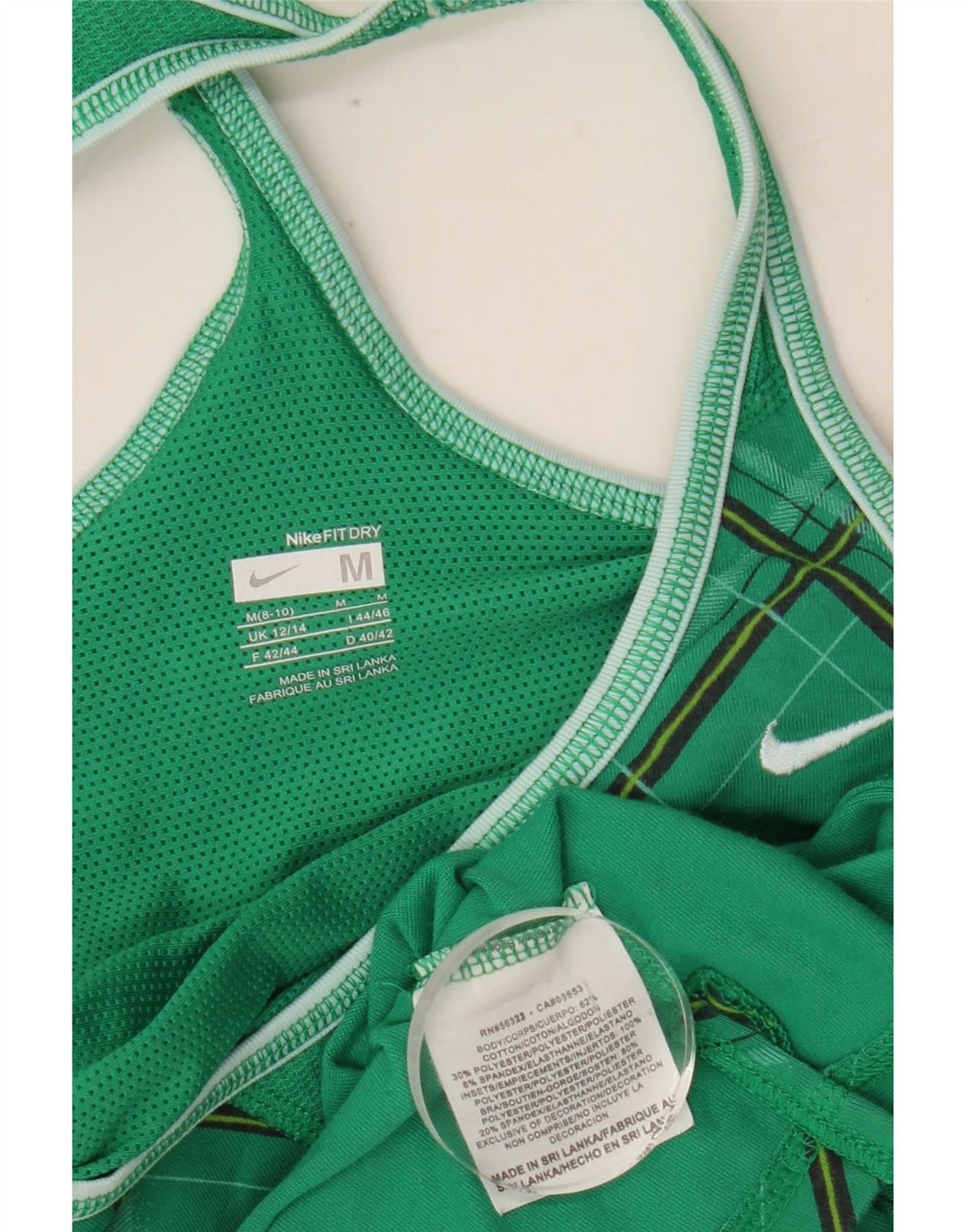 Canotta da donna NIKE UK 12/14 verde medio argyle/cotone diamante