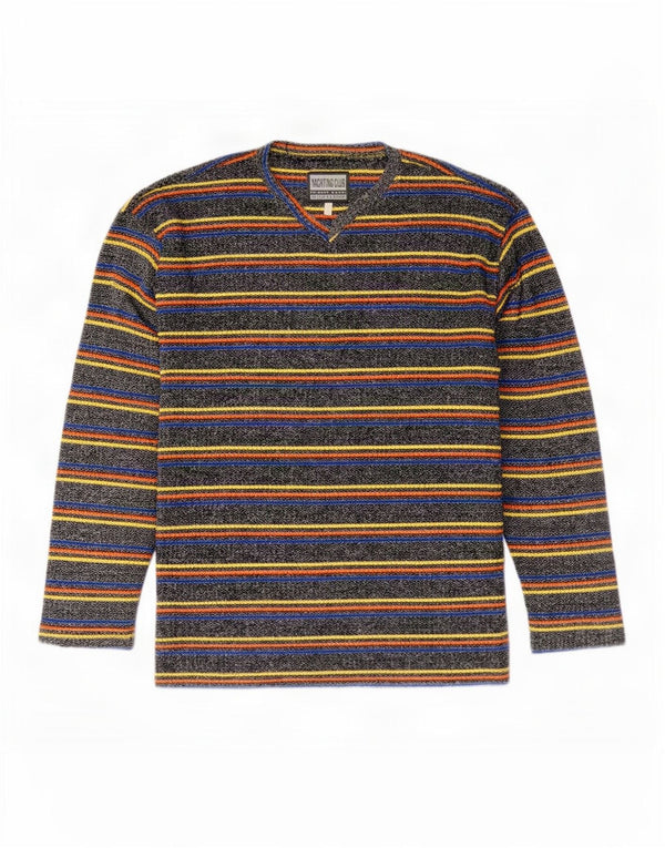 Maglione da uomo con scollo a V Yachting Club XL in cotone a righe grigie
