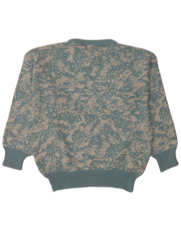 Maglione girocollo da donna vintage con motivo astratto girocollo UK 16 grande blu