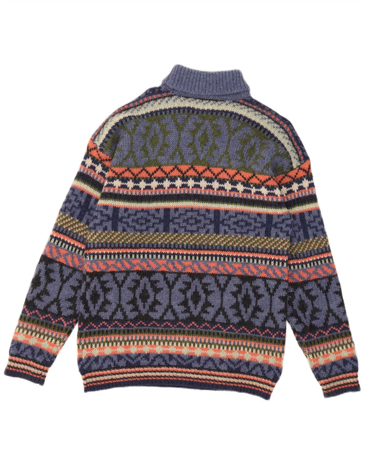 Maglione da uomo a collo alto S. Moritz, grande lana Fair Isle blu
