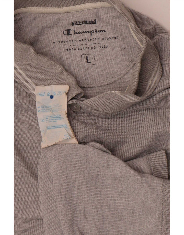 Polo da uomo a maniche lunghe Champion Large in cotone grigio
