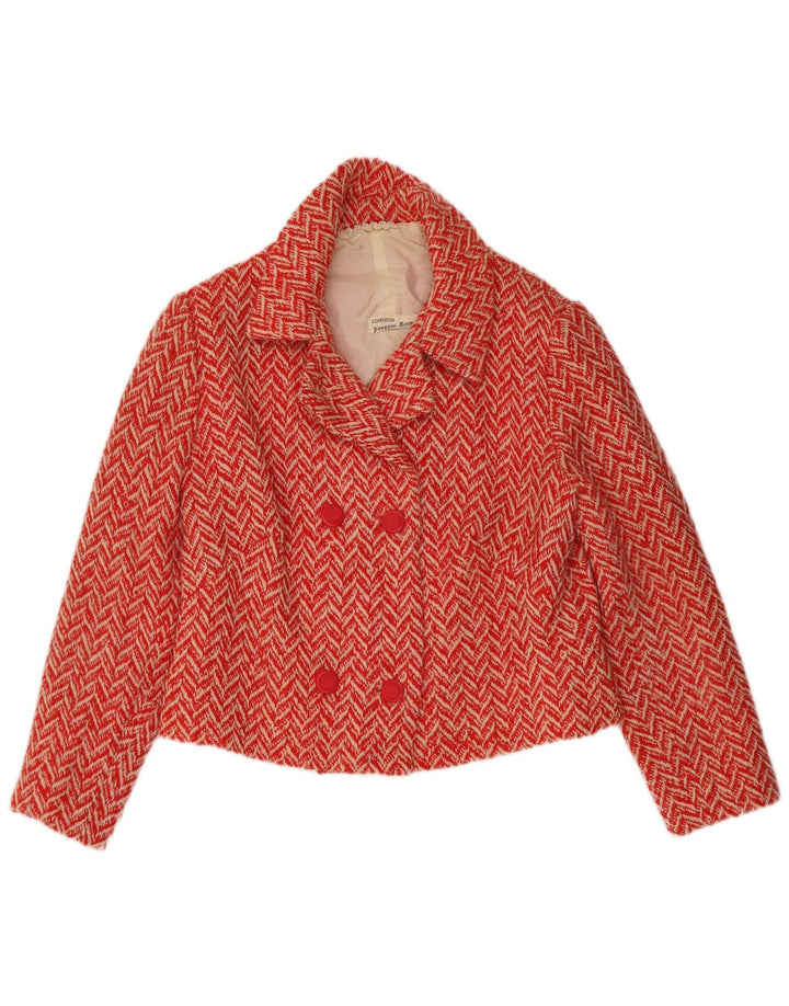 Giacca blazer doppiopetto vintage da donna corta UK 12 Chevron rosso medio