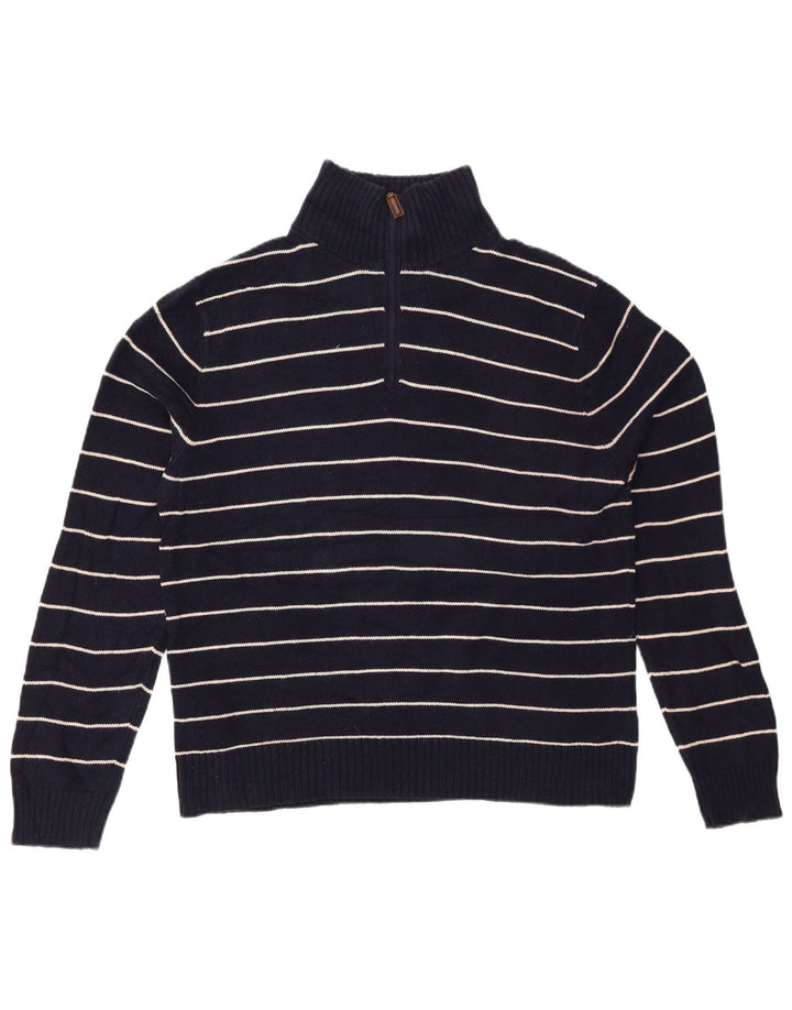 J. CREW Maglione da uomo con zip e collo in cotone a righe grandi blu navy