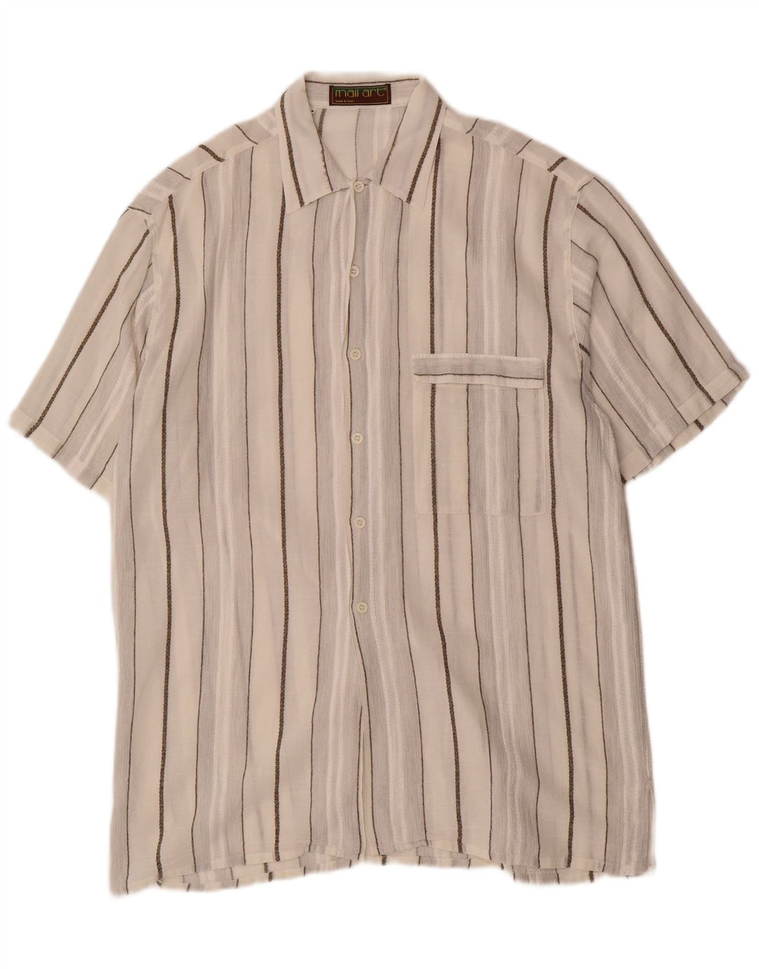 Camicia vintage da uomo a maniche corte a righe bianco sporco medio