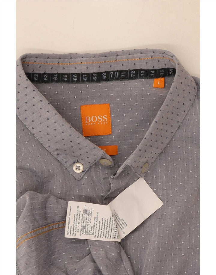 Camicia da uomo Hugo Boss Large in cotone maculato grigio