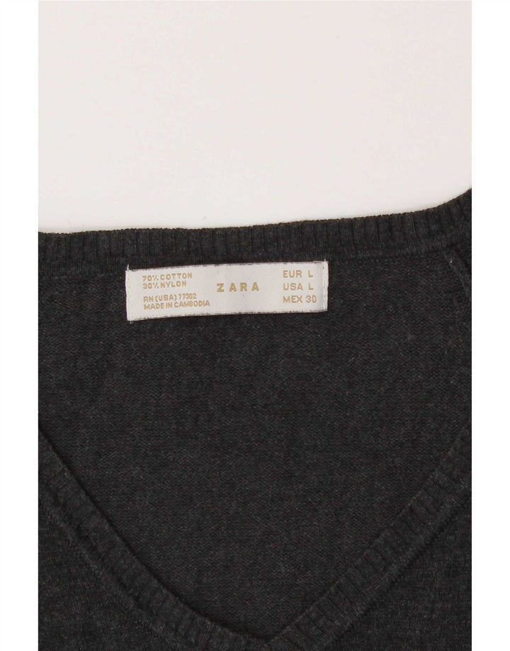 Maglione corto con scollo a V da donna Zara UK 14 grande grigio
