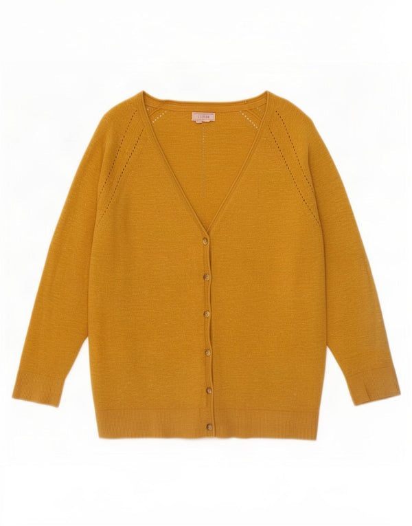 Maglione cardigan con maniche a 3/4 da donna Fat Face UK 10 piccolo cotone giallo