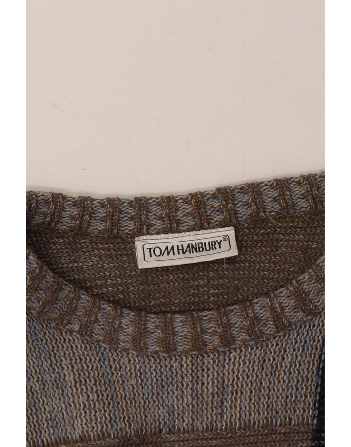 TOM HANBURY Mens Boat Neck Jumper Sweater Medium Brown Striped Vintage Tom Hanbury and Second-Hand Tom Hanbury from Messina Hembry 