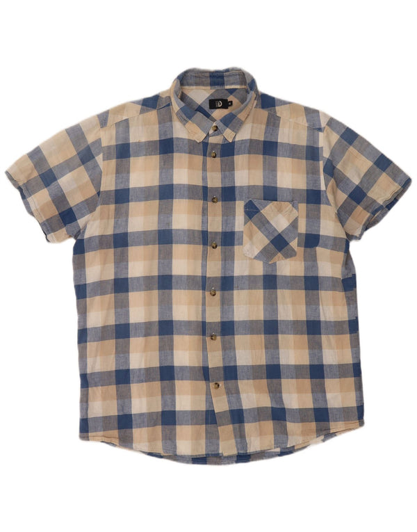 Camicia a maniche corte da uomo di Dack XL Lino a quadretti beige