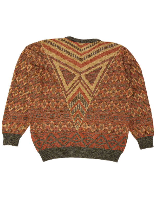 Maglione maglione girocollo girocollo da uomo vintage XL multicolore geometrico