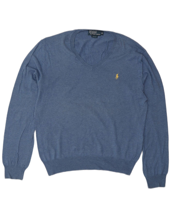 Polo Ralph Lauren Mens Slim Fit V-Neck Jumper Sweater Medium Blue Cotton