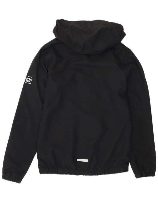 Giacca antipioggia con cappuccio grafica Jack Wolfskin per ragazzi 11-12 anni in poliestere nero