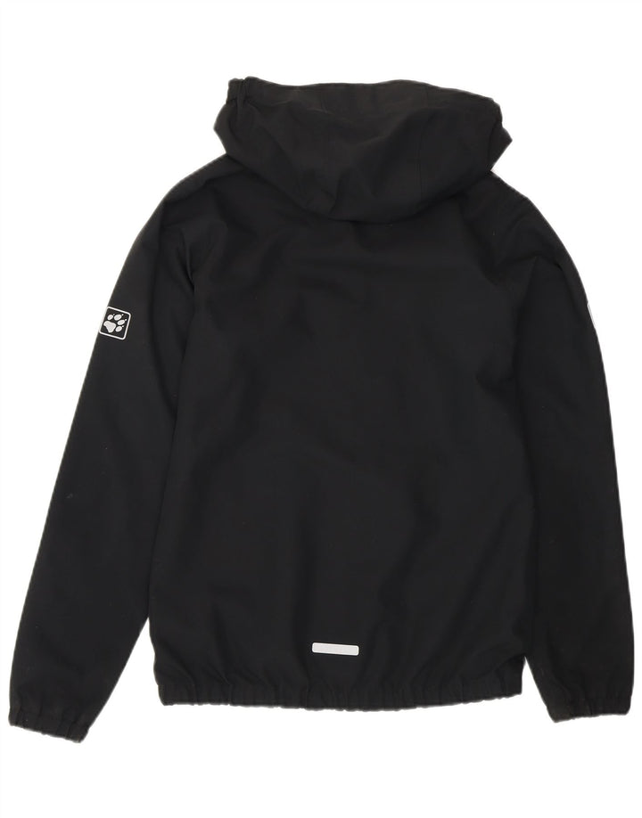 Giacca antipioggia con cappuccio grafica Jack Wolfskin per ragazzi 11-12 anni in poliestere nero
