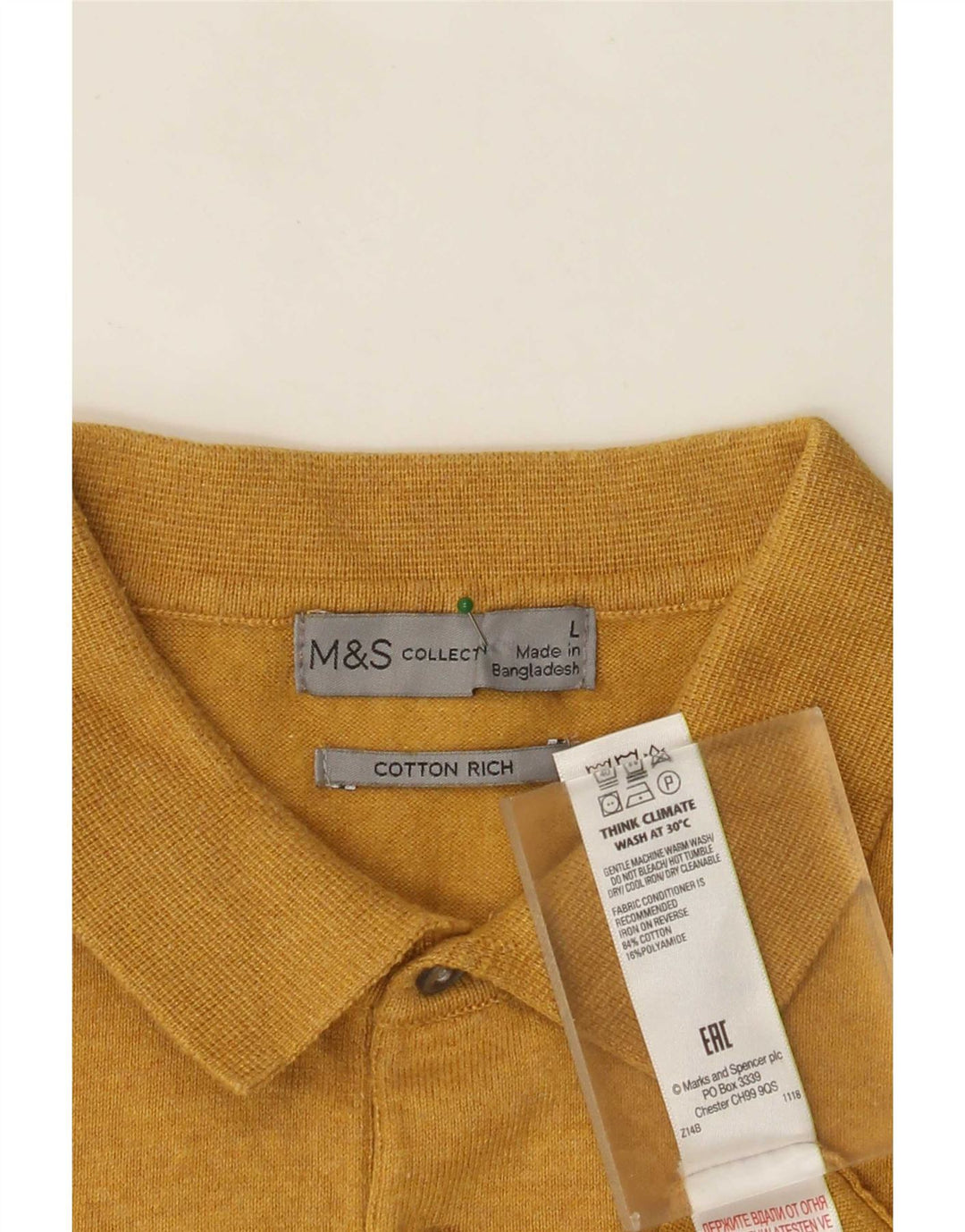 Marks & Spencer Maglione da uomo a maniche corte con collo a polo grande giallo