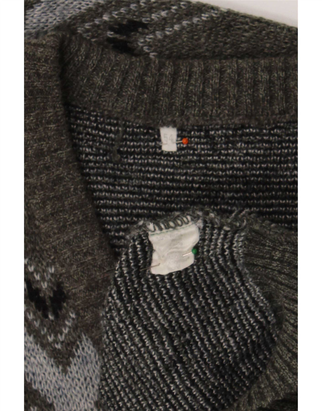 Maglione vintage da uomo con scollo a V IT 54 XL Lana grigia a rombi/diamante