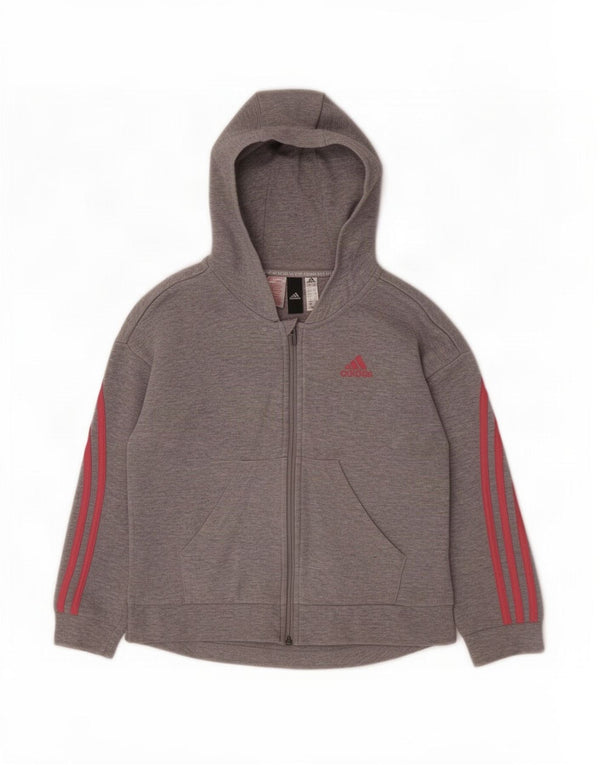 Felpa con cappuccio e zip per ragazze Adidas 9-10 anni in cotone grigio screziato
