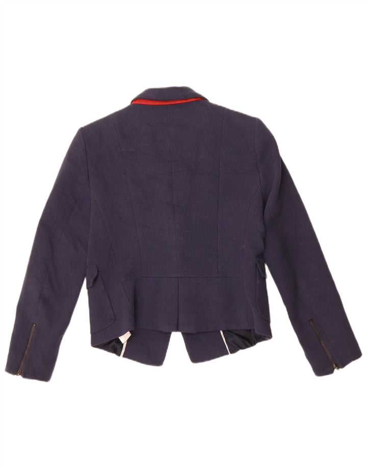 Giacca blazer corta a 1 bottone da donna Zara UK 14 grande in cotone blu navy