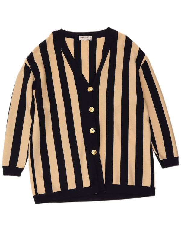 Maglione cardigan da donna vintage UK 16 grandi strisce blu navy