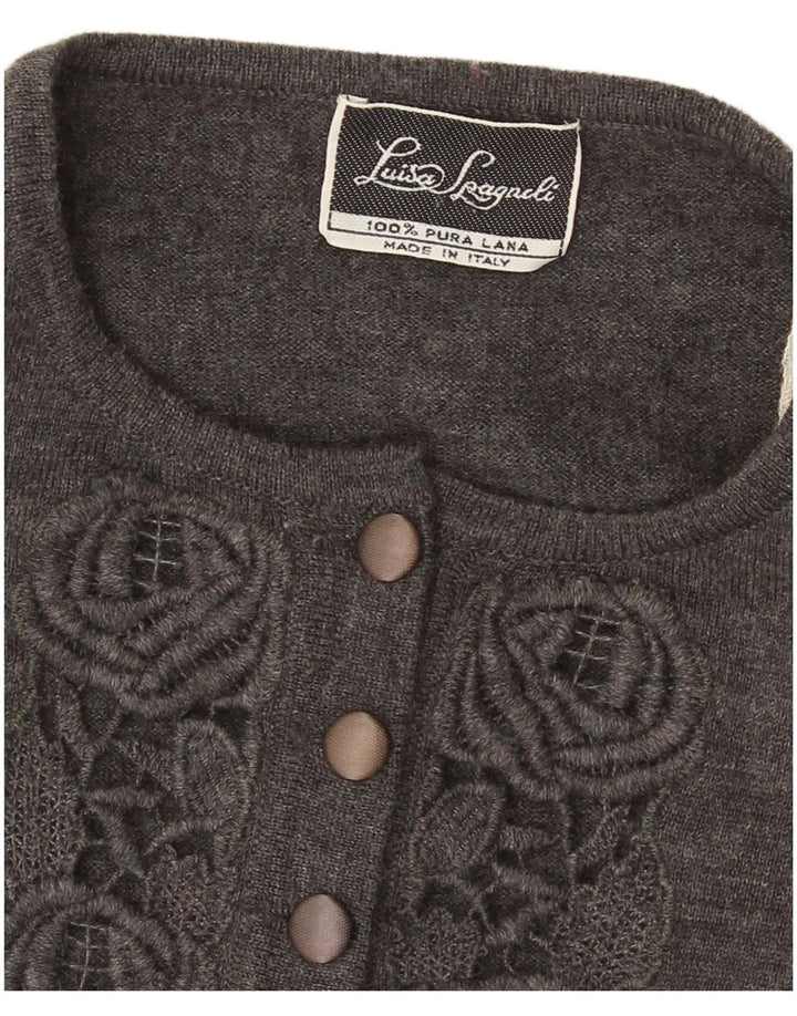 Luisa Spagnoli maglione da donna con collo a bottoni UK 14 Grigio medio floreale