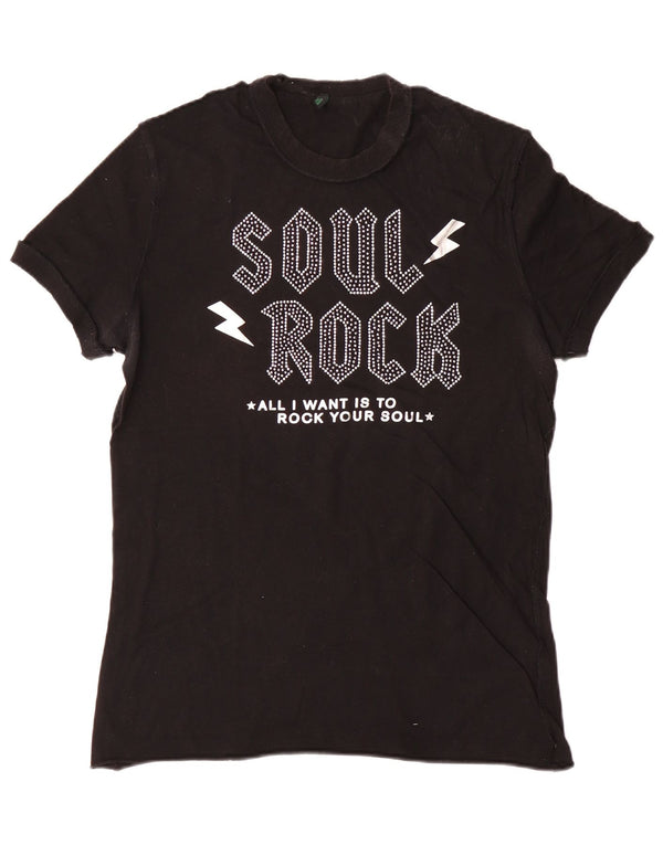 T-shirt grafica da donna BENETTON Top UK 16 grande nera