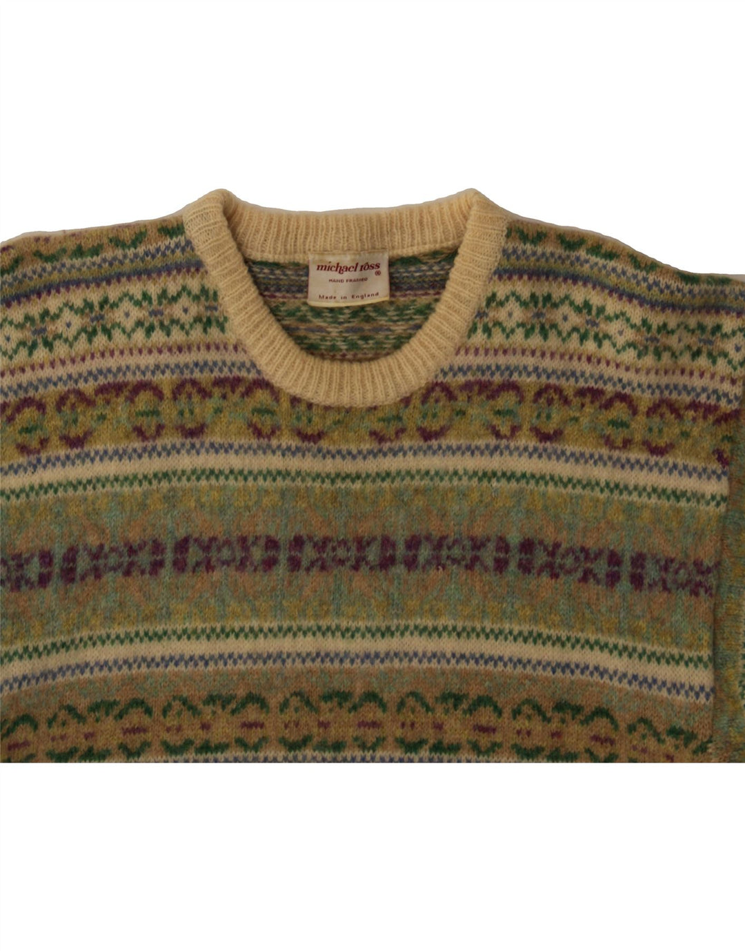 MICHAEL ROSS Maglione maglione girocollo da uomo piccolo verde Fair Isle