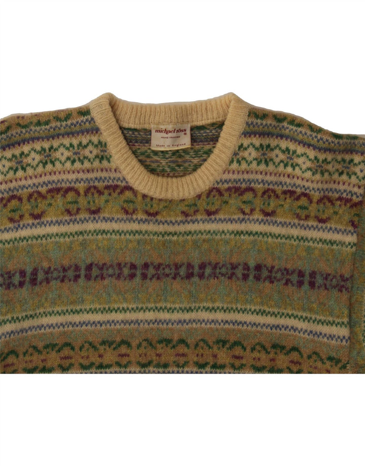 MICHAEL ROSS Maglione maglione girocollo da uomo piccolo verde Fair Isle