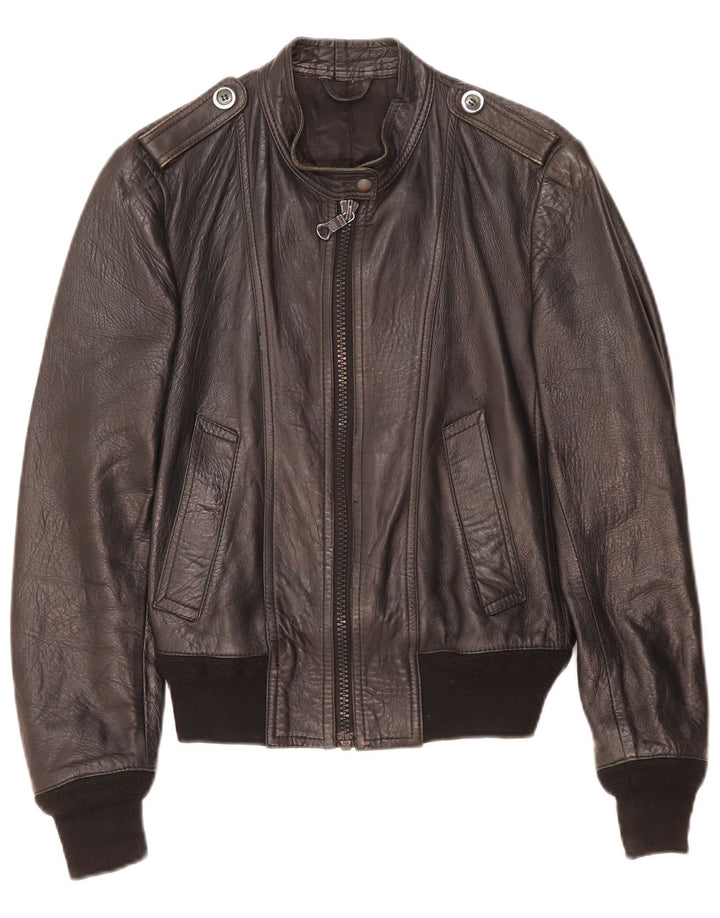 Giacca in pelle militare vintage da donna UK 14 media nera