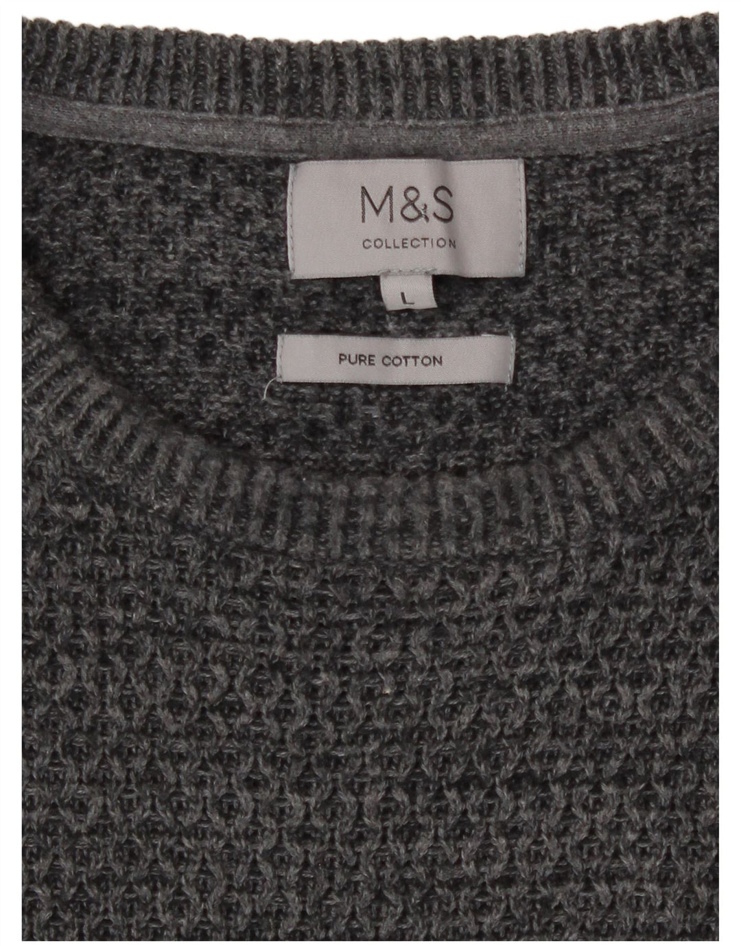 Maglione maglione girocollo da uomo Marks & Spencer grande cotone chiazzato grigio