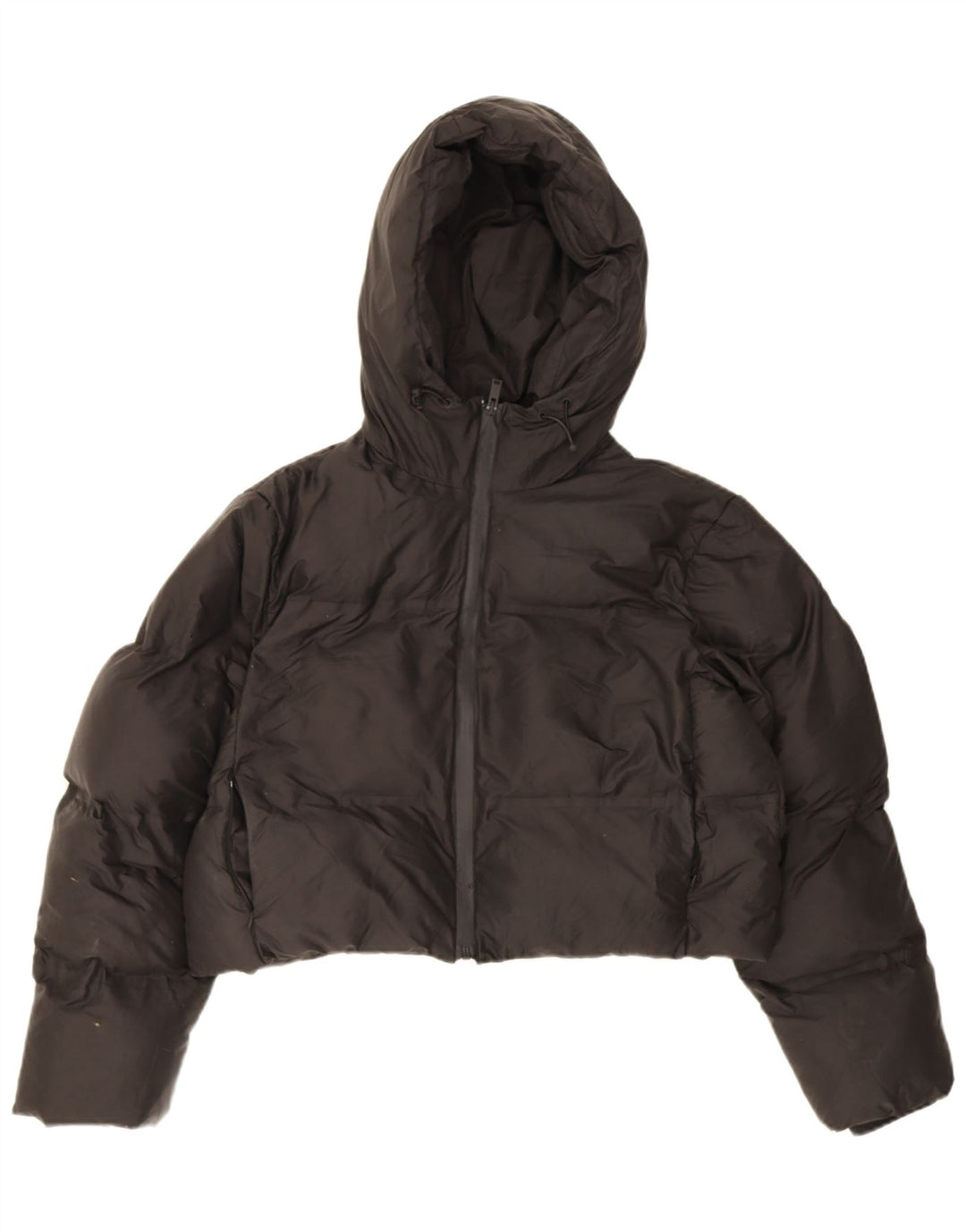 Giacca imbottita oversize con cappuccio corta da donna Zara UK 10 piccola poliestere nero