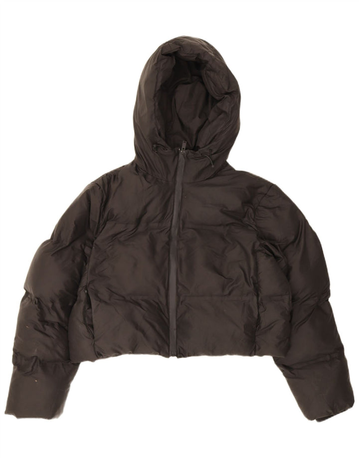 Giacca imbottita oversize con cappuccio corta da donna Zara UK 10 piccola poliestere nero
