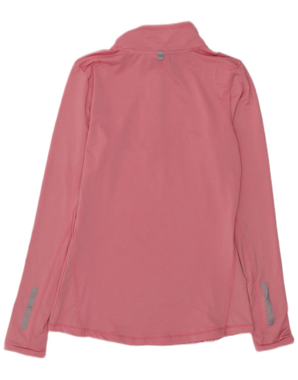 Ellesse, maglietta da donna con collo e zip, manica lunga, UK 12, poliestere rosa medio