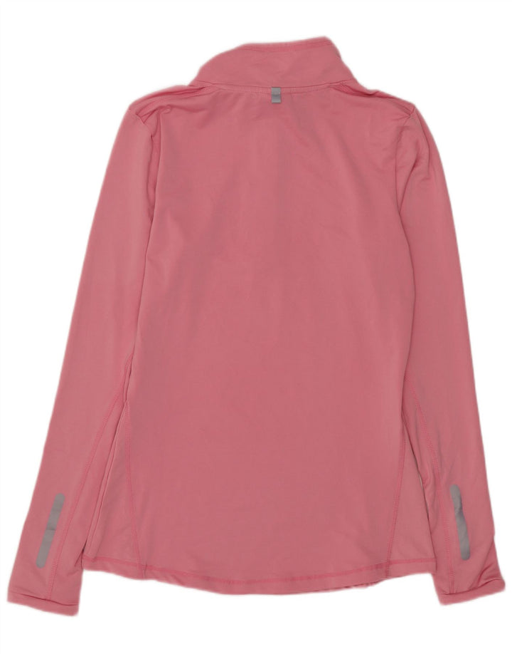 Ellesse, maglietta da donna con collo e zip, manica lunga, UK 12, poliestere rosa medio